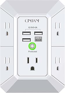 QINLIANF Surge Protector - 5 Outlet Extender with 4 USB Ports, 3-Sided 1680J